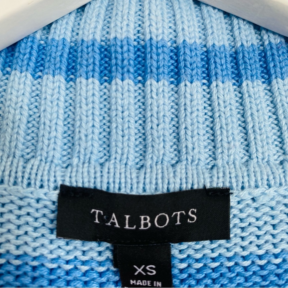 Talbots Blue Stripe Brushed Cotton Johnny Collar Pullover Sweater Size‎ XS - Picture 5 of 6